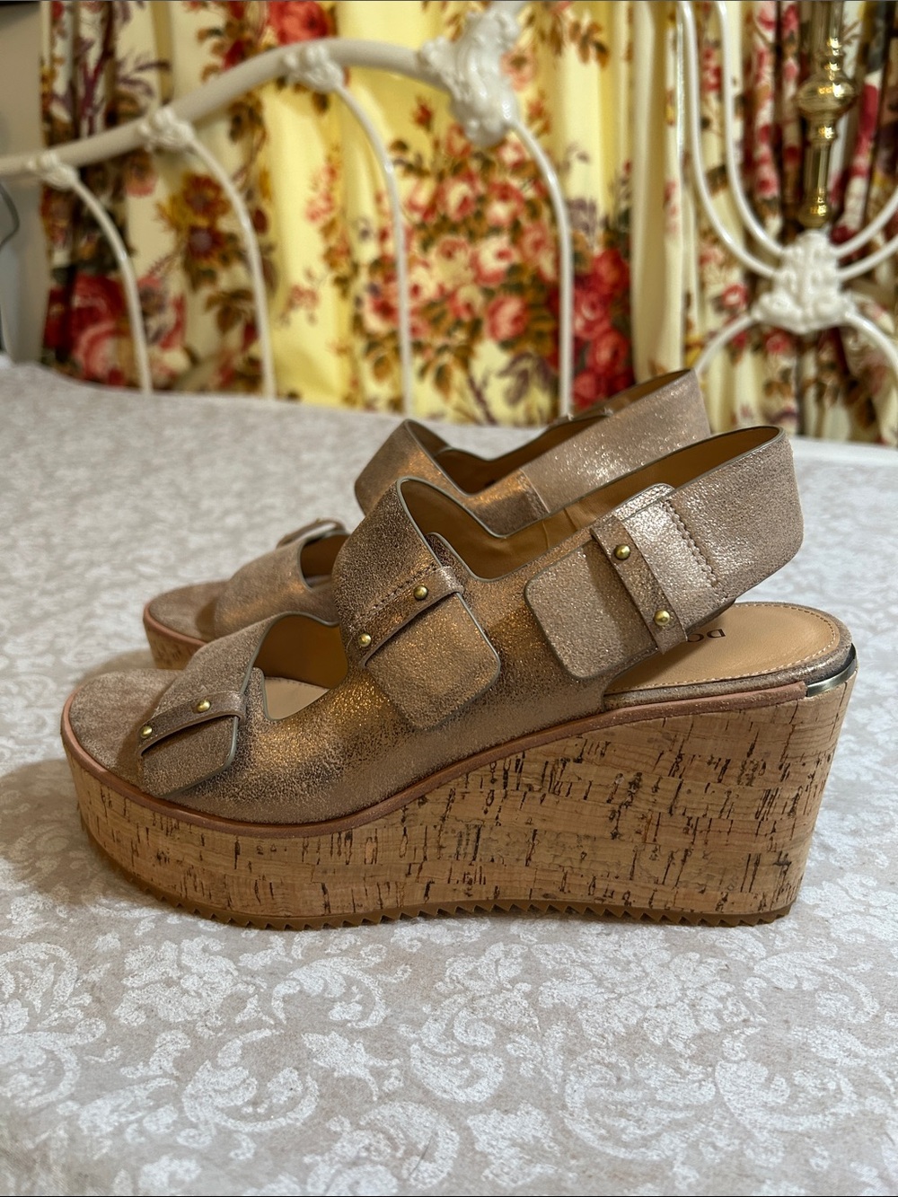 Donald Pliner ~ Metallic Leather Irine Cork Wedge Platform Sandal size 7.5 - Picture 12 of 15